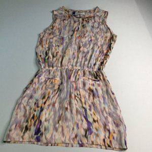A.L.C. Pastel Watercolor Silk Sleeveless Dress Button Front pockets Size Small